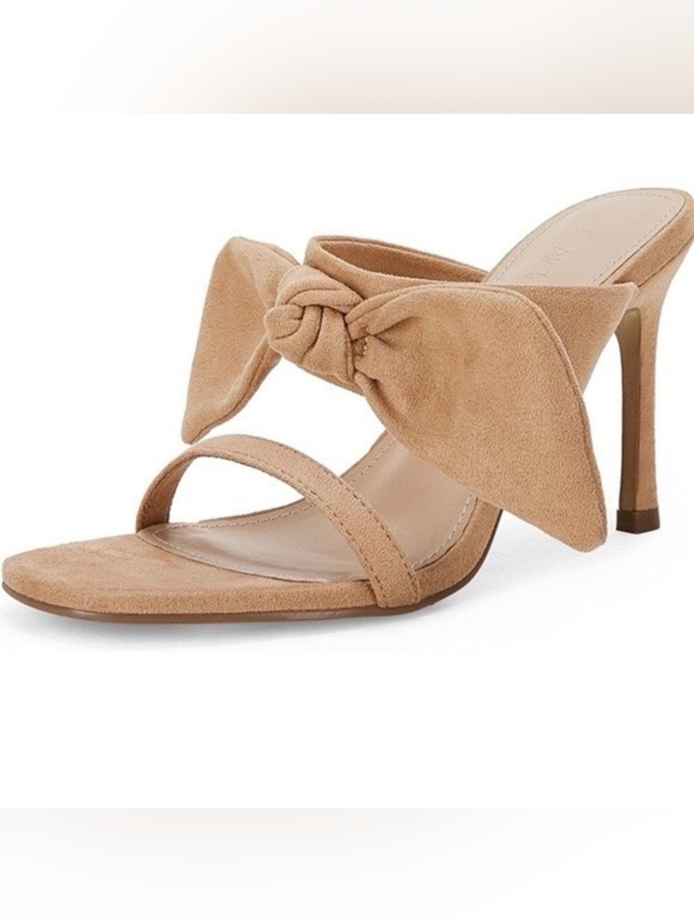 Express Tan Faux Suede Knot Bow High Heel Slide Size 7